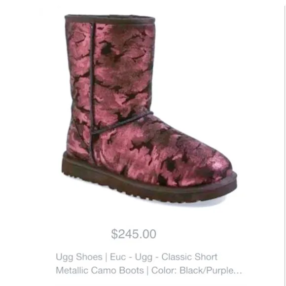 Ugg Classic Short Purple Metallic Camo Boots Size 7