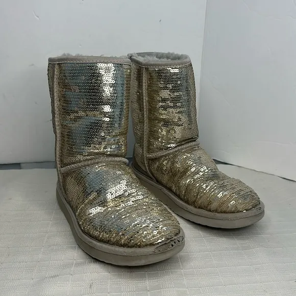 Ugg Classic Short Sequin Gold Glitter Sparkle Boots 3161