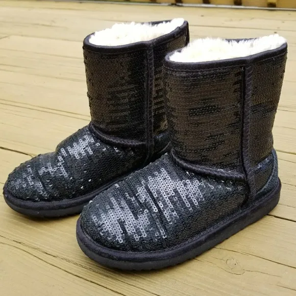 UGG Classic Short Sparkle Black Sequin Boots