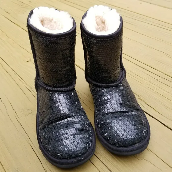 UGG Classic Short Sparkle Black Sequin Boots