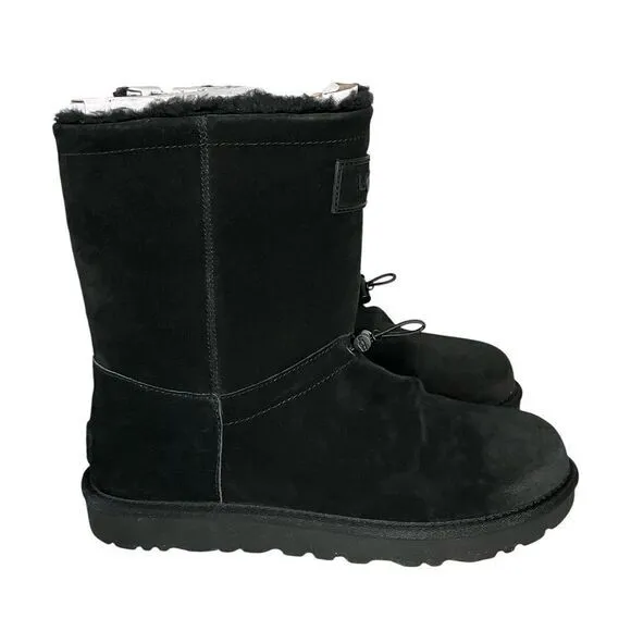 UGG CLASSIC SHORT TOGGLER BLACK SUEDE SHEEPSKIN WOMEN'S BOOTS SIZe US 9 EU 40NEW