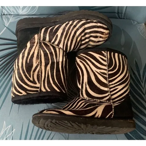 UGG Classic Short Exotic Zebra Print Shearling Sheepskin CALF HAIR Boots sz 6