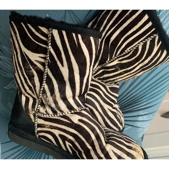 UGG Classic Short Exotic Zebra Print Shearling Sheepskin CALF HAIR Boots sz 6