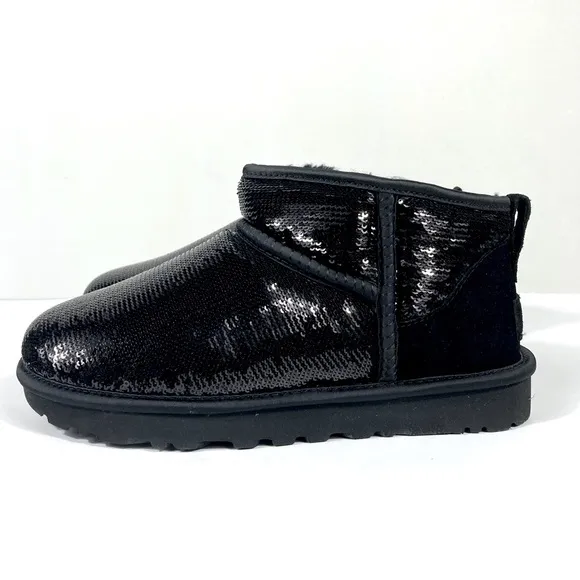 UGG Classic Ultra Mini Mirror Ball Boots Sequin Black Size 6 7 8 NEW 1151616