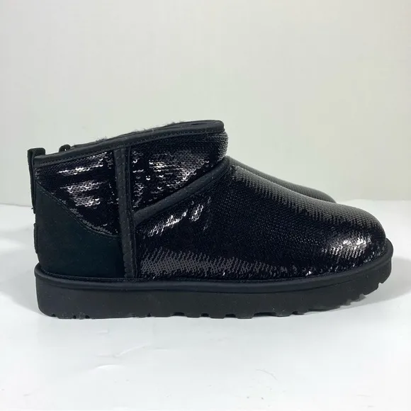 UGG Classic Ultra Mini Mirror Ball Boots Sequin Black Size 6 7 8 NEW 1151616