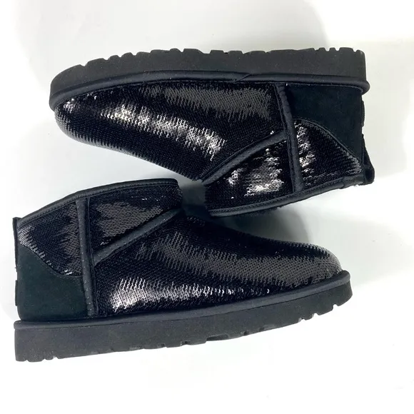 UGG Classic Ultra Mini Mirror Ball Boots Sequin Black Size 6 7 8 NEW 1151616