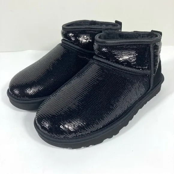 UGG Classic Ultra Mini Mirror Ball Boots Sequin Black Size 6 7 8 NEW 1151616
