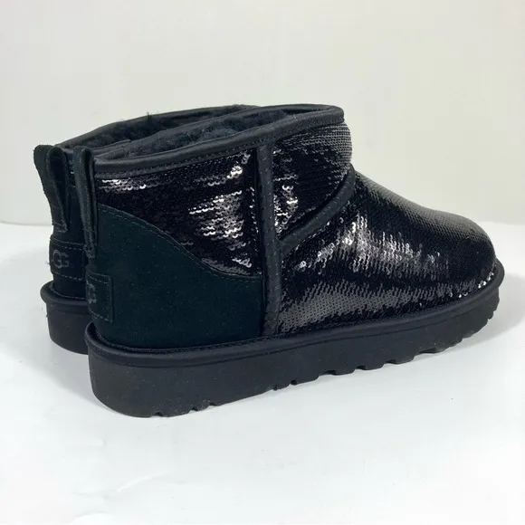 UGG Classic Ultra Mini Mirror Ball Boots Sequin Black Size 6 7 8 NEW 1151616