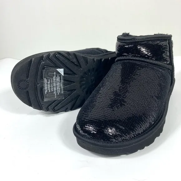 UGG Classic Ultra Mini Mirror Ball Boots Sequin Black Size 6 7 8 NEW 1151616