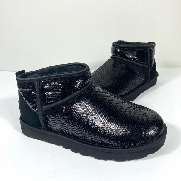 UGG Classic Ultra Mini Mirror Ball Boots Sequin Black Size 6 7 8 NEW 1151616