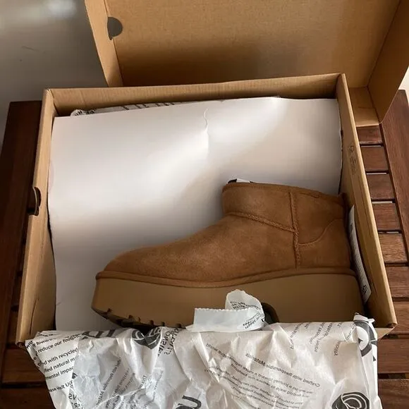 UGG Classic Ultra Mini New Heights Boots Chestnut Women Size 10