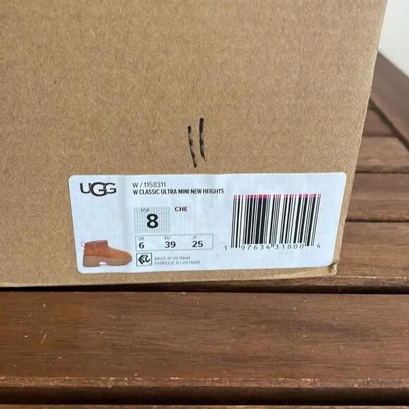 UGG Classic Ultra Mini New Heights Boots Chestnut Women Size 8