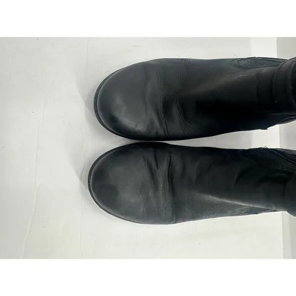 UGG Emalie Winter Ankle Wedge Boots Womens Size 7 EU 38 Black Leather Zip Buckle