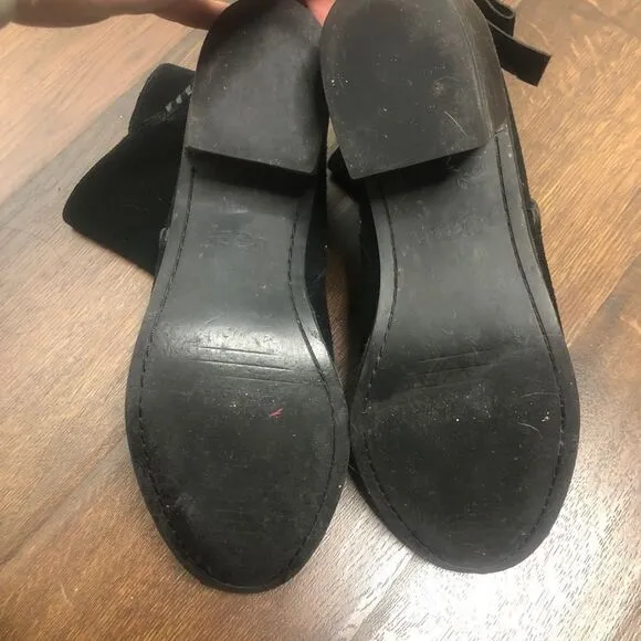 Ugg Fiase Whipstitched Suede Leather Bow Boots 9.5 Heeled Booties Ankle Black