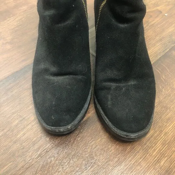 Ugg Fiase Whipstitched Suede Leather Bow Boots 9.5 Heeled Booties Ankle Black