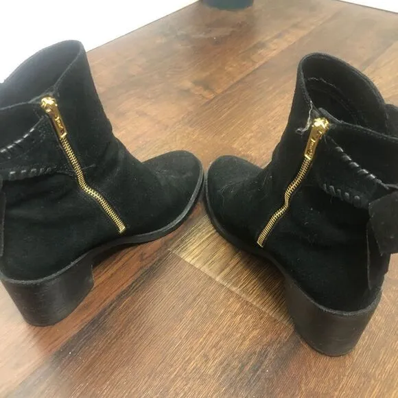 Ugg Fiase Whipstitched Suede Leather Bow Boots 9.5 Heeled Booties Ankle Black