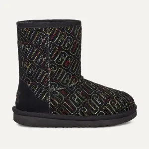 Ugg Girl’s Black Multicolor Classic II Graphic Stitch Boots Size 2