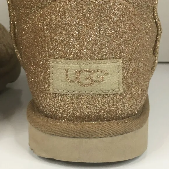 UGG Gold Glitter Sparkle Fur Boots Classic II Youth Size 5 Girls Kids 1098491K