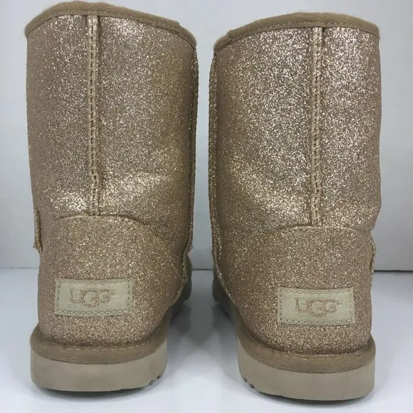 UGG Gold Glitter Sparkle Fur Boots Classic II Youth Size 5 Girls Kids 1098491K