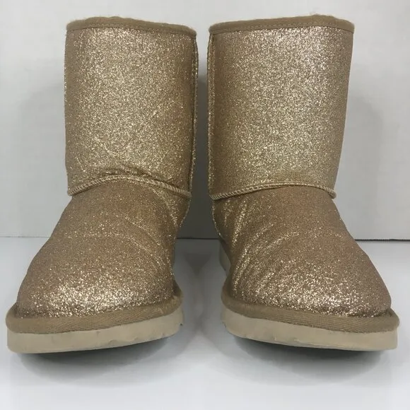 UGG Gold Glitter Sparkle Fur Boots Classic II Youth Size 5 Girls Kids 1098491K