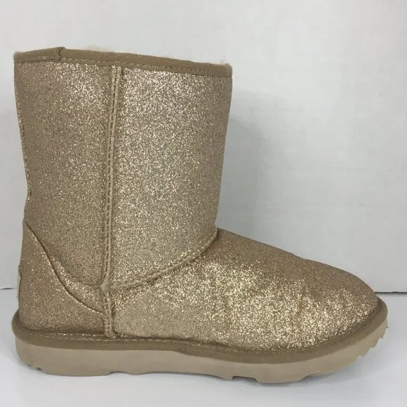 UGG Gold Glitter Sparkle Fur Boots Classic II Youth Size 5 Girls Kids 1098491K