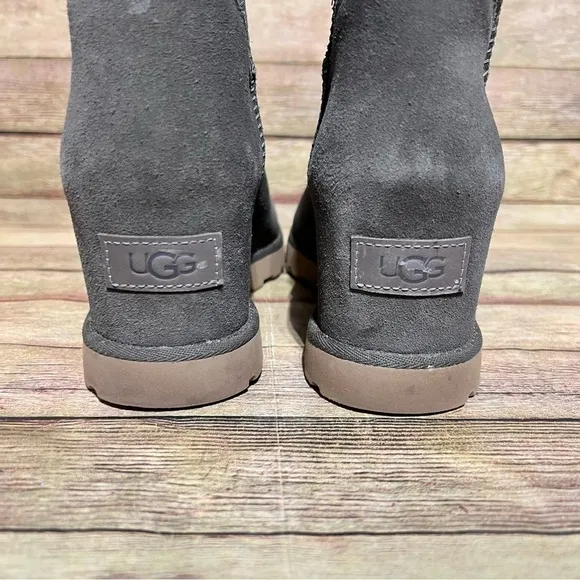 Ugg Grey Suede Classic Femme Mini Wedge Boots
