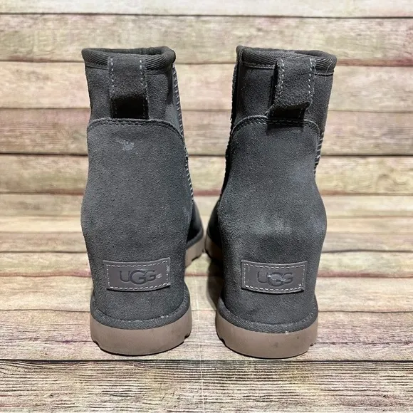 Ugg Grey Suede Classic Femme Mini Wedge Boots