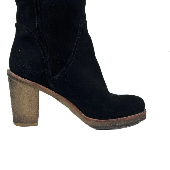 Ugg Josie Suede Leather Black Convertible Tall Heel Pull-On Boots Size 9