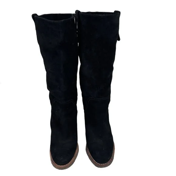 Ugg Josie Suede Leather Black Convertible Tall Heel Pull-On Boots Size 9