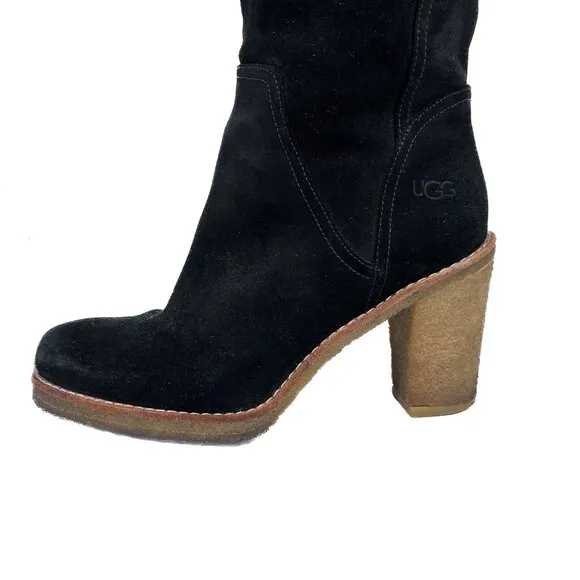 Ugg Josie Suede Leather Black Convertible Tall Heel Pull-On Boots Size 9