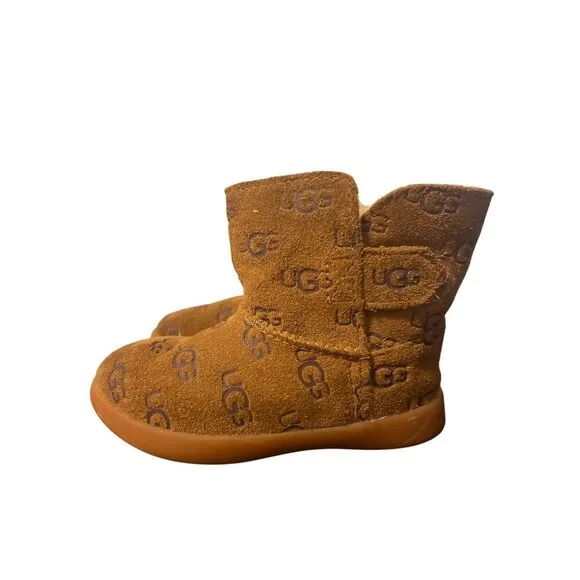 UGG  Keelan Embossed Logo Toddler Brown Slip-On Boots Size 7 1129075T Unisex