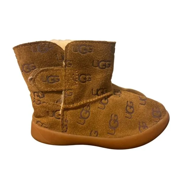 UGG  Keelan Embossed Logo Toddler Brown Slip-On Boots Size 7 1129075T Unisex