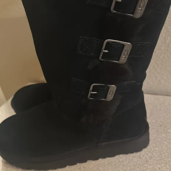 UGG Klea Buckle Tall Black Suede Boots‎ Size 8