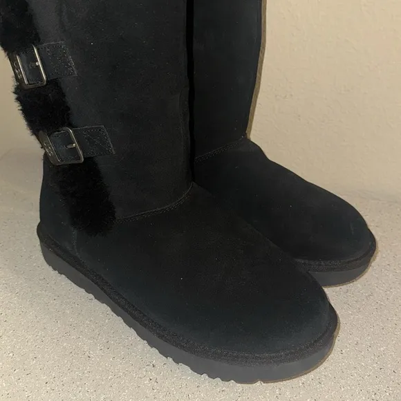 UGG Klea Buckle Tall Black Suede Boots‎ Size 8