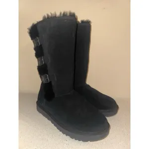 UGG Klea Buckle Tall Black Suede Boots‎ Size 8
