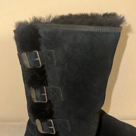 UGG Klea Buckle Tall Black Suede Boots‎ Size 8