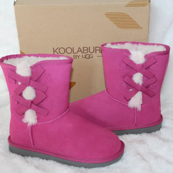 UGG KOOLABURRA CLASSIC‎ SUEDE FUR BOW BOOTS PINK