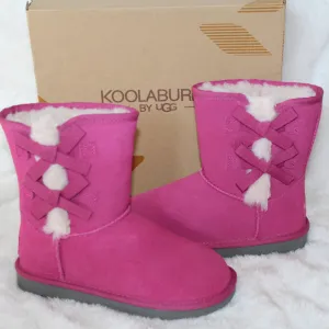 UGG KOOLABURRA CLASSIC‎ SUEDE FUR BOW BOOTS PINK