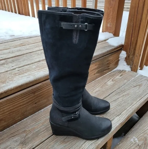 UGG Lesley Tall Leather Wedge Boots.