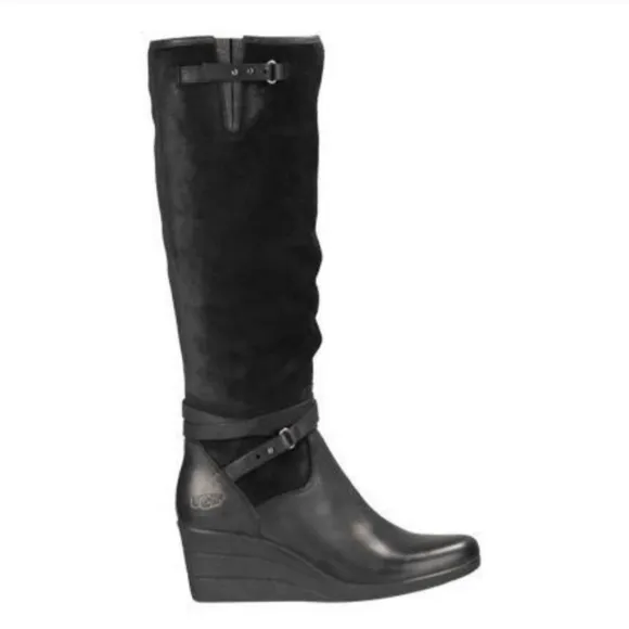UGG Lesley Tall Leather Wedge Boots.