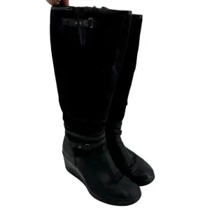 UGG Lesley Wedge Knee High Boots Waterproof Buckle Zip Suede Leather Black 6