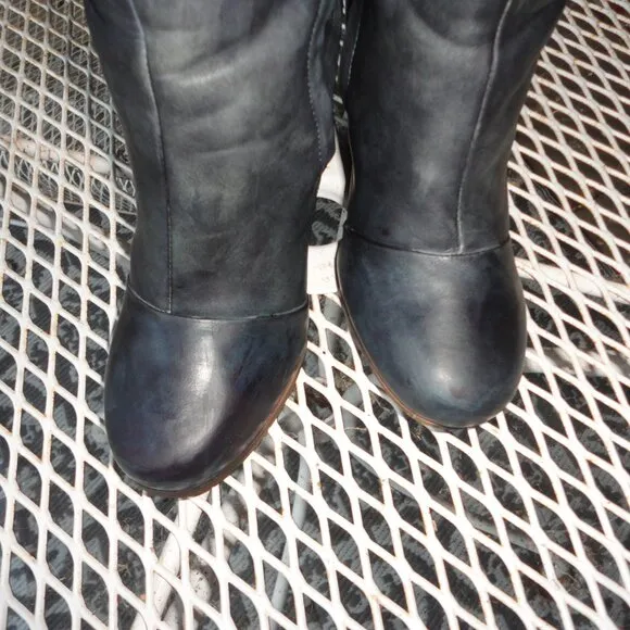 UGG Marbled Black Leather &quot;Kendrick&quot; Zip Up Wedge Heel Knee High Boots Sz 7