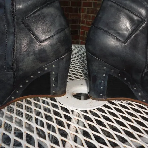UGG Marbled Black Leather &quot;Kendrick&quot; Zip Up Wedge Heel Knee High Boots Sz 7