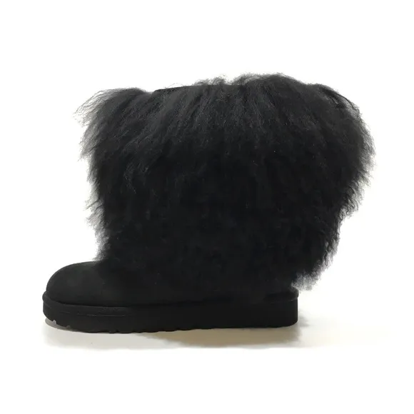 UGG MONGOLIAN CLASSIC SHORT SHEEPSKIN CUFF BOOTS -BLACK SUEDE -WOMENS US 5 -NEW