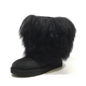 UGG MONGOLIAN CLASSIC SHORT SHEEPSKIN CUFF BOOTS -BLACK SUEDE -WOMENS US 5 -NEW