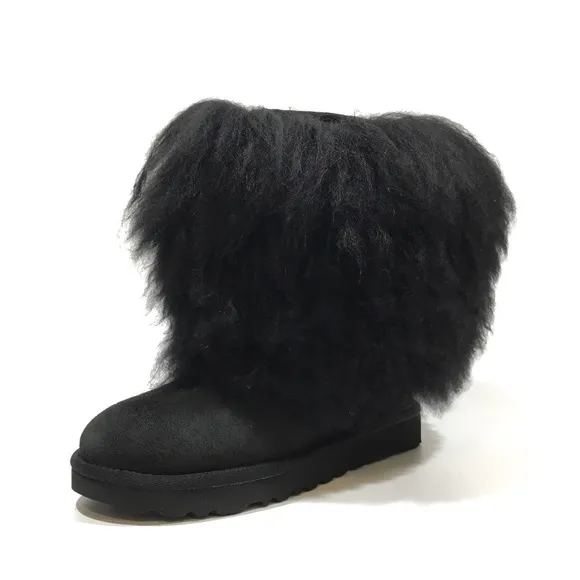 UGG MONGOLIAN CLASSIC SHORT SHEEPSKIN CUFF BOOTS -BLACK SUEDE -WOMENS US 5 -NEW