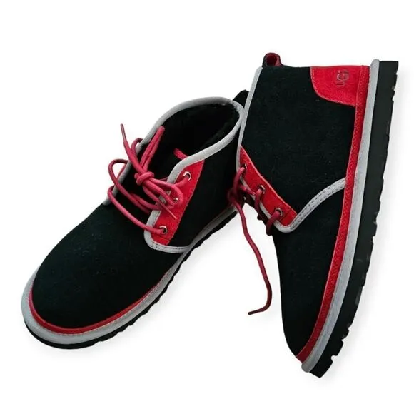 UGG Neumel II Men's Suede Chukka Boots in Black &amp; Red NEW