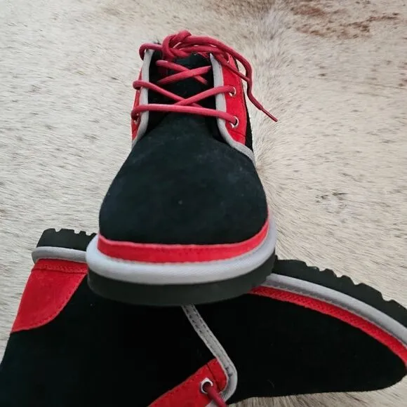UGG Neumel II Men's Suede Chukka Boots in Black &amp; Red NEW