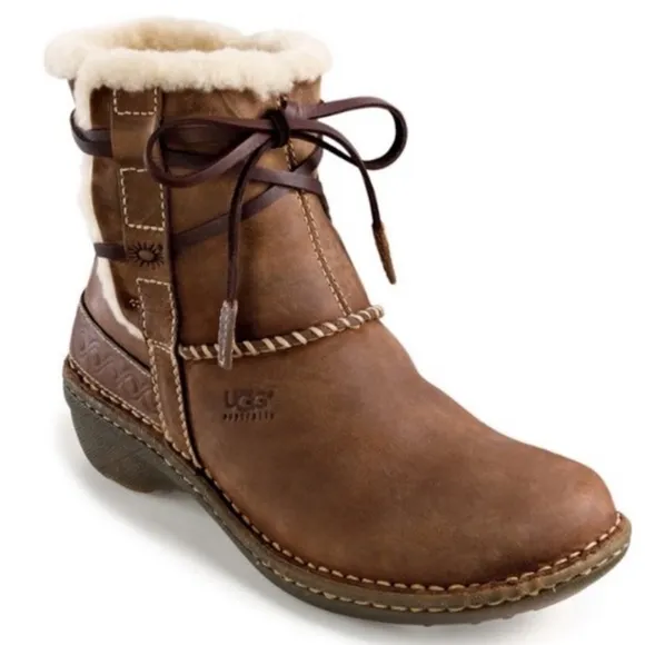 UGG Nubuk Cove Sherpa Suede Leather Brown Short Boots