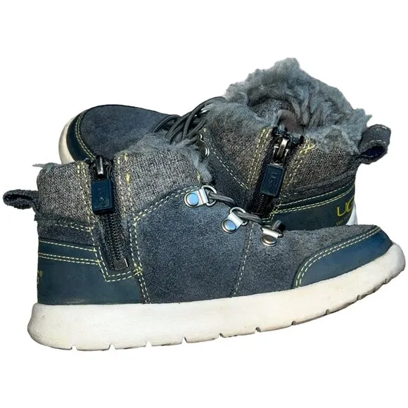 UGG Obie Size 10 Toddler High Top Neumell II Gray Boots 1018455T Suede Laces &amp; Z